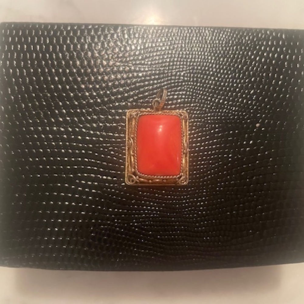 Red Coral Vintage Genuine Silver Pendant w necklace
